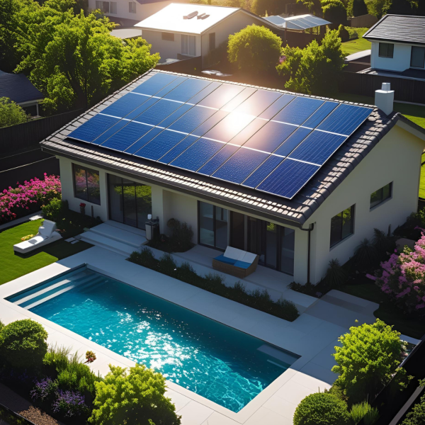 Installation photovoltaïque 9kWc sur toiture de villa avec piscine à Martillac en Gironde