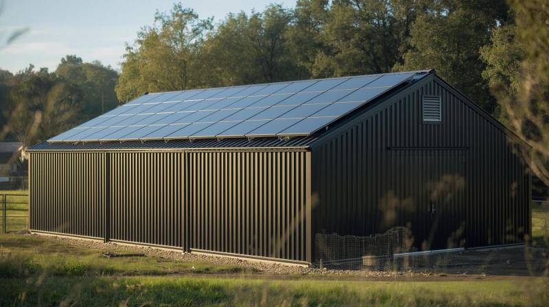 Hangar agricole avec panneaux photovoltaïques sur la toiture en Gironde 